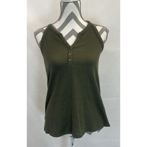 BKE Henley Tank Top Women's Size Small Olive Green Ribbed Circle Back Detail